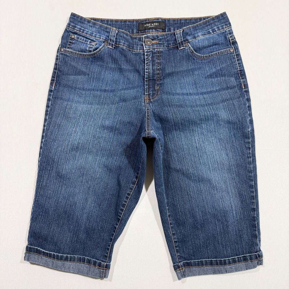 Nine West Jeans Brady Denim Bermuda Shorts Womens 12 Blue Stretch Knee Length
